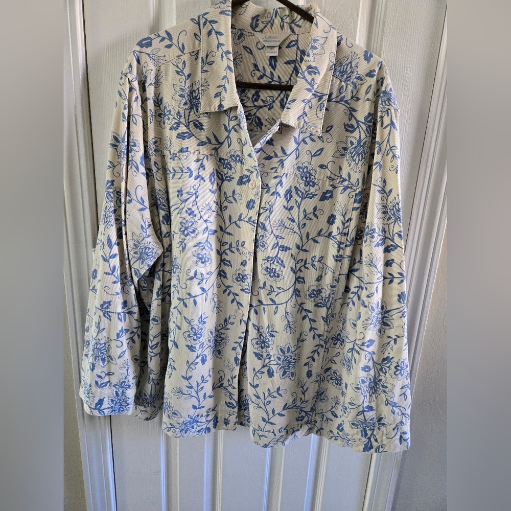 CJ Banks Womens Jacket with Blue Floral Pattern 3X